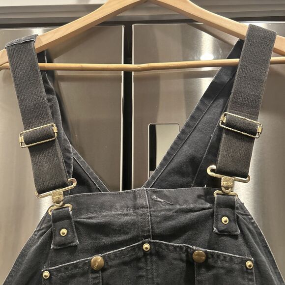 Vintage Carhartt Bib Overalls Mens 44 X 28 Black Gray Knee 90s Y2K - Picture 4 of 16